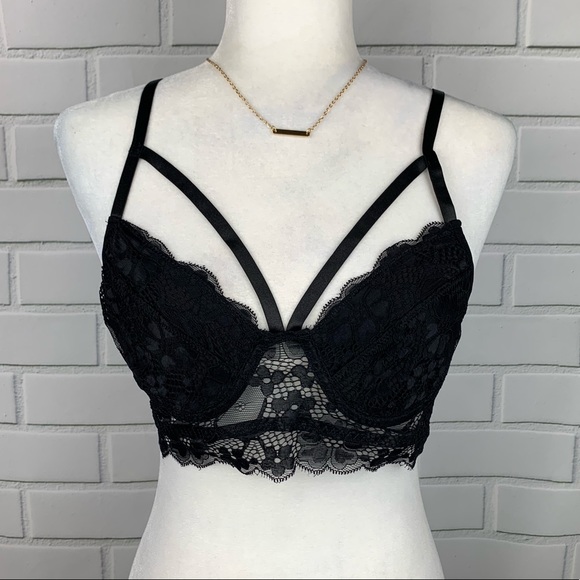 🔥SO SEXXY🔥Strappy Lace Padded Bralette Bra Top Black Small NWT - Picture 4 of 7